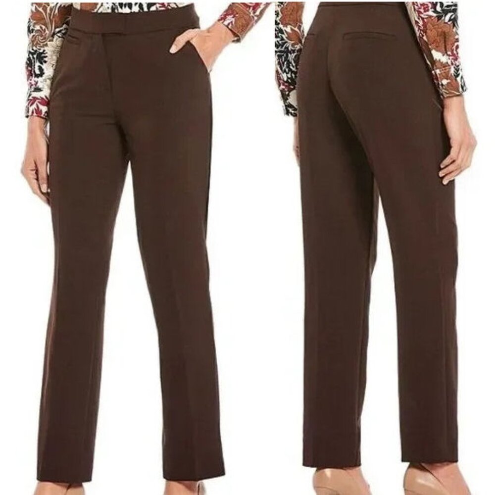 Investments Park Ave Pull On Trouser Pants Size 18 Pockets Slimming Brown Career